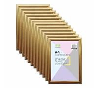 JMS we create smile A4 Picture Photo Frame Glass Front Certificate Frame 21 x 29.7CM Portrait Landscape Frame Picture Display Home Office Classic Wall Decor (Set of 12, Gold)