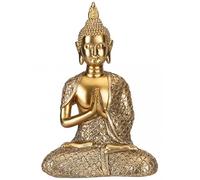JMS we create smile - AURA GOLDEN BUDDHA STATUE| 20 CM | Gold Finish | Decorative Sculpture | Resin Figurine Symbol of Calm and Mindfulness for Table, Shelf or Spiritual Home Décor.