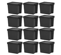 JMS we create smile - Black Bam 100% Recycled Super Strong Impact Resistant Re-Usable Storage Boxes With Lids 24 Litre 38.50 x 29.00 x 31.50 cm (12 Box)