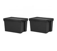JMS we create smile - Black Bam 100% Recycled Super Strong Impact Resistant Re-Usable Storage Boxes With Lids 62 Litre 59.50 x 39.50 x 37.00 cm (2 Box)