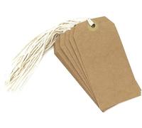 JMS we create smile Brown/Manilla Pre-Strung Luggage Tags - 12 x 6 cm Plain Kraft Paper Gift & Price Labels - Blank Tie-On Rectangle Card Tags for Gifts, Packaging & Decorations (500)