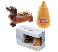 JMS we create smile - Ceramic Salt & Pepper Shakers Pots Gift Set - Great Iconic Design for Home Kitchen Dining Table (Sausage Dog & Mustard)