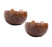 JMS we create smile - Coconut Bowls 350ml Dog Design | Handmade & Lightweight Wooden Toddlers Feeding Bowls for Breakfast Cereals/Fruits (Set of 2)