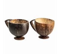 JMS we create smile - Coconut Teacup Natural & Handmade Coconut Shell Mug Juice and Hot Drink Cups, Durable Wooden Finish - 200 ml (Set of 2)