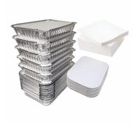 JMS we create smile - Combo of 100pcs x 750ml Aluminium Foil Containers with Lids + 300 Tissues | Food Storage Takeaway Trays for Restaurants & Meal Prep