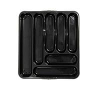 JMS we create smile Compact Cutlery Organiser Tray High Grade Durable Plastic Compartment Cutlery Storage Stand Holder Caddy Organiser for Kitchen Drawers (Large, Midnight Grey/Dark Grey)