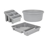JMS We Create Smile Cool Grey All-in-One - 3-Piece Kitchen Dish Drainer, Sink Tidy, Round Bowl, Durable Plastic, Lightweight, Easy-to-Clean, Multipurpose Kitchen Organizer - (Kitchen Sink Set)