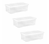 JMS we create smile - Crystal 62L Clear Plastic Storage Boxes with Lids. Under Bed Storage, Strong Made in the UK (Pack of 3, 62 Litre)