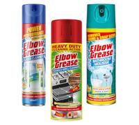 JMS We Create Smile Elbow Grease 3x400ml Cleaning Spray Set - Glass Cleaner Aerosol, Lemon Bathroom Mousse & Heavy Duty Oven Grill Degreaser - Tough on Grease, Kitchen Bathroom Household Cleaner