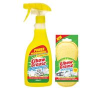 JMS We Create Smile Elbow Grease All-Purpose Degreaser Spray 2x 500ml with Scrubbing Pad - Multi-Surface Cleaner for Kitchen, Oven, Fabric, BBQ, Car, Tools - (1, Degreaser Spray + Scrubbing Pad)
