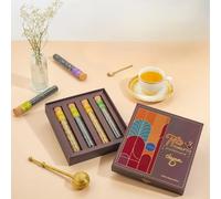 JMS We Create Smile Exotic Tea Treasures Gift Box - 4 Premium Loose Leaf Teas in Elegant Glass Tubes - Chamomile, Turmeric, Moroccan Mint & Himalayan Green - Luxury Tea for Gifting