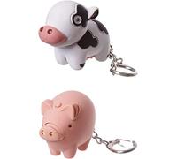JMS we create smile Farmyard Mooing Cow and Oinking Pig Keyring Cute LED Light Up Key Chain Torch and Sound Xmas Key Holder Party Favor Bags Filler Charms Backpack Hanging Gifts (COW + PIG)