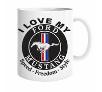 JMS we create smile Funny Rude Gift Ceramic Novelty Coffee or Tea Mug Cup in White Awesome Theme Printed on Each Side Drinking Cups (I Love My Ford Mustang)