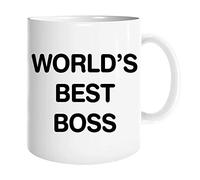 JMS we create smile Funny Rude Gift Ceramic Novelty Coffee or Tea Mug Cup in White Cute Text Printed on Each Side Drinking Cups for Office Home Great Birthday Gift (World's Best Boss)