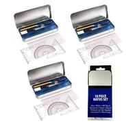 JMS We Create Smile Geometry Set - (Set of 3) - 10 Piece Maths Kit in Durable Metal Tin with Ruler, Compass, Pencil, Protractor & More - Stylish & Practical Stationery Set for Students & School Use