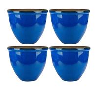 JMS we create smile - Glazed Effect Ceramic Look Planter 30cm (Set of 4) Decorative Plant for Indoor & Outdoor Use - Modern Garden Flower Pot for Patio, Living Room & Home Décor (DARK BLUE)