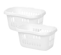 JMS we create smile High Grade Plastic Casa Hipster Laundry Basket 60L Durable Linen Storage Bin Tidy Laundry Basket - Ice White (Set of 2)