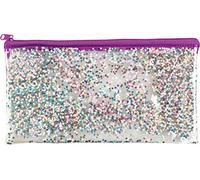 JMS we create smile - Holographic Glitter Foil Quicksand Transparent Pencil Case - Zipper Pen Bag Stationery Organizer (Purple Star Glitter Pouch)