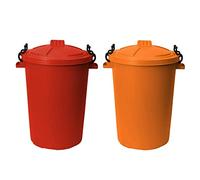 JMS we create smile ( ) Large 50L Heavy Duty Plastic Bin Dustbin Compost Bin with Lid for Home Garden Rubbish Waste Animal Feed Clip Lock Storage Bin (Red, Orange)