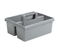 JMS we create smile Large Cleaning Caddy with Handles Plastic Tidy Organiser Cleaners Carry All Tray Basket with Multi Compartment Cleaning Tool Utility for Kitchen Sink Bathroom (Silver)