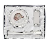 JMS we create smile - My Christening Day Circle Baby Photo Frame 3" x 3" with Certificate Holder - Silver Plated Gift for Newborn, Baby Shower, Celebration