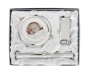 JMS we create smile - My Christening Day Circle Baby Photo Frame 3" x 3" with Certificate Holder - Silver Plated Gift for Newborn, Baby Shower, Celebration