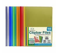JMS we create smile Pack of 10 - A4 Coloured Clip Bar Slide Files Folder Project Report Presentation Covers Slidebinder File Folder Documents Organiser Holder Plastic Wallets (Assorted Colour)