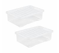 JMS we create smile [Pack of 2] Home Office Clear Plastic Stackable Storage Boxes & Lids (32 Litre)