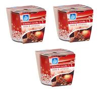 JMS we create smile Pack of 3 Apple Cinnamon Scented Candle Glass Pot Jar Aromatherapy Fragrance-PAN AROMA- Festive Christmas Pattern Wrap Candles