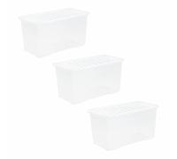 JMS we create smile [Pack of 3] Home Office Clear Plastic Stackable Storage Boxes & Lids (110 Litre)