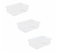 JMS we create smile [Pack of 3] Home Office Clear Plastic Stackable Storage Boxes & Lids (32 Litre)