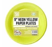 JMS we create smile - Pack of 30 Bright Colourful Party Paper Plates - 9'' Inches Disposable Paper Plates for Fun Birthday Parties Supplies (Yellow)