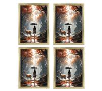 JMS we create smile Pack Of 4 x A4 Gold Picture Frames With Glass Front - Modern Photo, Poster & Certificate Display Frame For Wall Mount Or Tabletop, Portrait & Landscape Home Office Décor