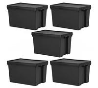 JMS we create smile [Pack of 5 62 Litre Heavy Duty Recycled Black BAM Containers with Airtight Snap Lid Stackable Strong Storage Box Organiser for Garage Home Office