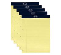 JMS we create smile (Pack of 5) A4 Yellow Legal Pads 80 GSM Refill Pads - 50 Perforable Sheets, Top Feint Ruled Margins, Preholed Yellow Paper Writing Pads for Office, School