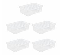 JMS we create smile [Pack of 5] x 32 Litre Plastic Clear Crystal Storage Boxes & Lids Home & Office - Stackable & Nestable