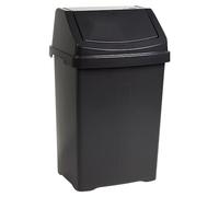 JMS we create smile Plastic Dustbin Waste Bin Swing Lid/Flap Lid Bins Trash Can Rubbish Waste Storage Animal Feed Bin With Lid - Made in UK (50 Litre, Midnight Black/Dark Grey)