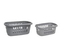 JMS we create smile - Plastic High Grade Hipster Style Washing Clothes Linen Laundry Storage Basket | Set of 2 - Large (60 Ltr) and Small (38 Ltr) Basket | Silver