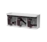 JMS we create smile Plastic Hot Chocolate Station with Handles Thumb Press Open Lids and Rack for Home Storage Jars 3pcs Spice Jars Set for Kitchen Storage Tins (Ivory-Brown, Spice Jar)