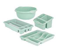 JMS we create smile [ ] Plastic Medium Dish Drainer with Sink Tidy, Round Washing Up Bowl & Small Cutlery Tray-