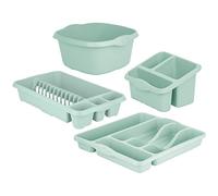 JMS we create smile [ ] Plastic Medium Dish Drainer with Sink Tidy, Square Washing Up Bowl & Small Cutlery Tray-