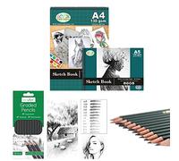 JMS we create smile Professional Drawing Set | Sketch Pads and Pencil Set | 1 x A5 & 1 x A4-100 Sheets Total and 12 Professional Pencils Set Artists (A4 + A5 + Pencil)