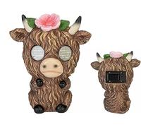 JMS we create smile - Sanctuary Highland Cow Solar Light with Moving Eyes Outdoor Garden Ornament - LED Waterproof Animal Statue Patio Lawn Pathway Decoration - (19.5cm x 14.5cm x 24cm)