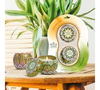 JMS we create smile Scented Candles Set (Pack of 2, 60g Each) - Turquoise Blue & Spiced Apple Fragrances - Long Burning Soy Wax Aromatherapy Candles in Decorative Tins - Gift for Women & Home Decor