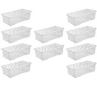 JMS we create smile (Set of 10 62L Litre Crystal Clear Container Underbed Plastic Storage Box With Lid For Office Home & Kitchen Made in UK