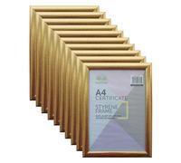 JMS we create smile (Set of 10 A4 Certificate Frame Styrene Front Gold Picture Frames - Freestanding Wall Mount Photo Frames - 21cm x 29.7cm Elegant Wall Art Gallery, Desk Decor Frame