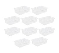 JMS we create smile - Set of 10 x 32 Litre Crystal Clear Underbed Plastic Storage Box With Lid/School, Office, Home/Stackable & Nestable