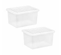 JMS we create smile (Set of 2) 25L Litre Crystal Clear Transparent Plastic Storage Box With Lids Storage Containers Stackable Storage Boxes Shoes Toys Garage Office Home & Kitchen