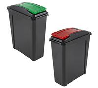 JMS we create smile (Set of 2) 25L Litre Plastic Indoor Slimline Bin Recycle Bin Waste Bin Rubbish bin Recycling Bin Storage Bin Dustbin with Colour Coded Flap Lid - Made in UK (Red + Green)