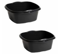 JMS we create smile Set of 2-32cm Square Kitchen Washing Up Bowl Basin Mixing | Plastic Bowl (Midnight Grey/Dark Grey)